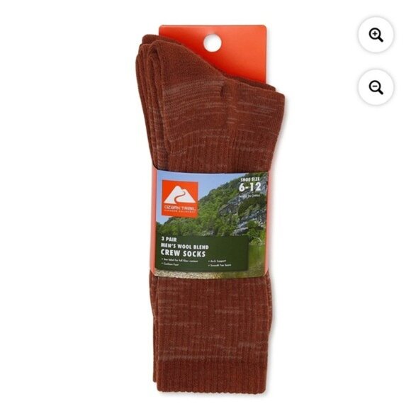 Ozark Trail Other - Ozark Trail Men's Wool Blend Crew Socks - Brown 3 Pack Size 6 - 12